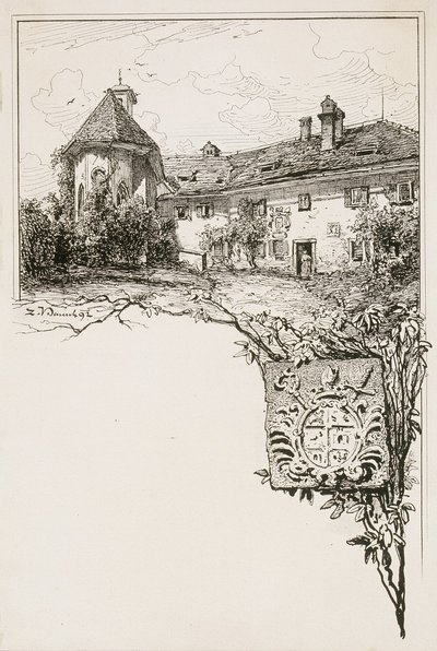 Kasteel van Bled met bisschoppelijk wapen door Ladislav Benesch